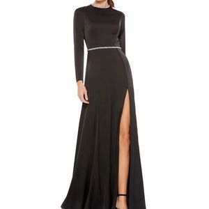 Ieena for Mac Duggar LONG SLEEVE JEWEL TRIMMED CHARMEUSE GOWN nwot Sz 8